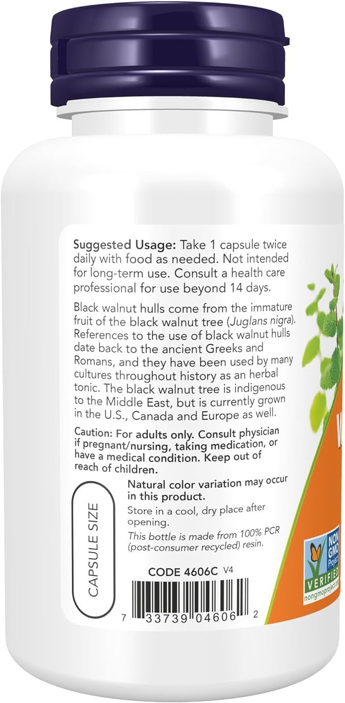 Now Foods Black Walnut Hulls 500mg 100caps vartojima