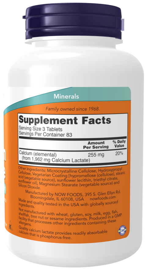 NOW Foods Calcium Lactate - 250 tablets sudetis