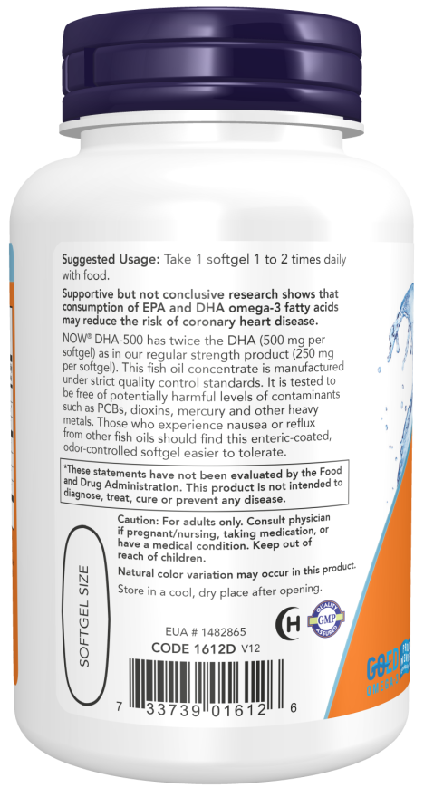 NOW Foods DHA-500, 500 DHA- 250 EPA - 90 softgels vartojimas