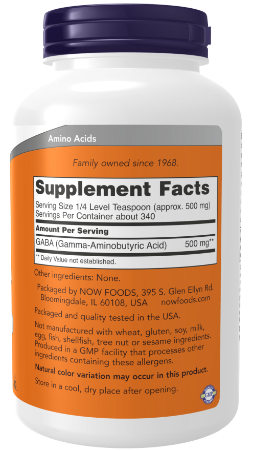 NOW Foods Gaba Pure Powder 170g sudetis