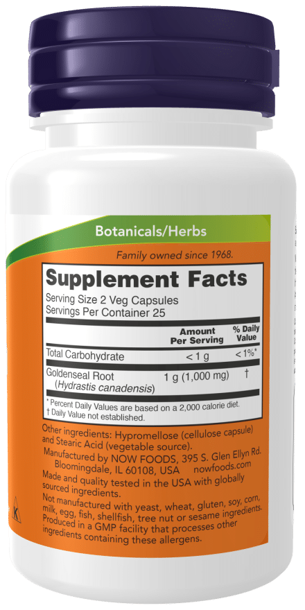 NOW Foods Goldenseal Root, 500mg - 50 vcaps sudetis