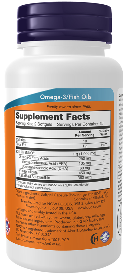 NOW foods Krill Oil 500mg 60 softgels sudetis