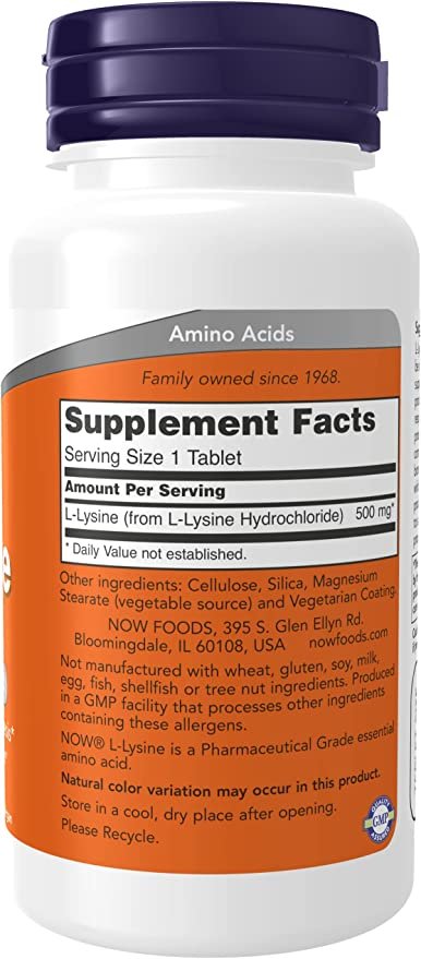 NOW Foods L-Lysine, 500 mg, 100 Tablets sudetis