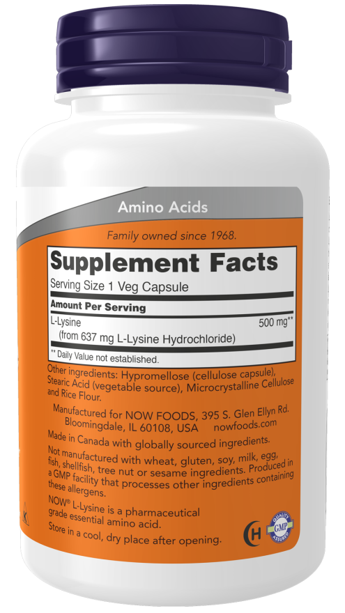 NOW Foods L-Lysine - 500mg - 100 vcaps sudetis