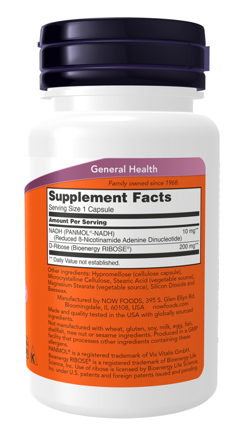 NOW foods, NADH (Reduced Nicotinamide Adenine Dinucleotide) 10 mg -60 veg caps sudetis