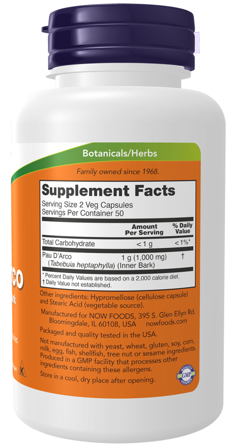 NOW Foods Pau D’Arco 500mg 100caps sudetis