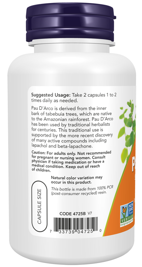 NOW Foods Pau D’Arco 500mg 100caps vaojimas