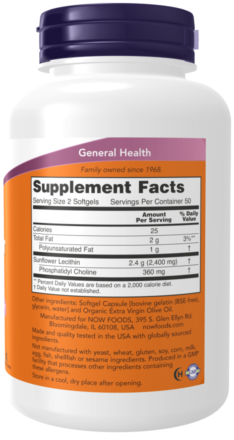 Now Foods Sunflower Lecithin 1200 mg 100 Softgels sudetis