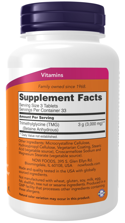 NOW Foods TMG (Trimethylglycine), 1000mg - 100 tabs sudetis