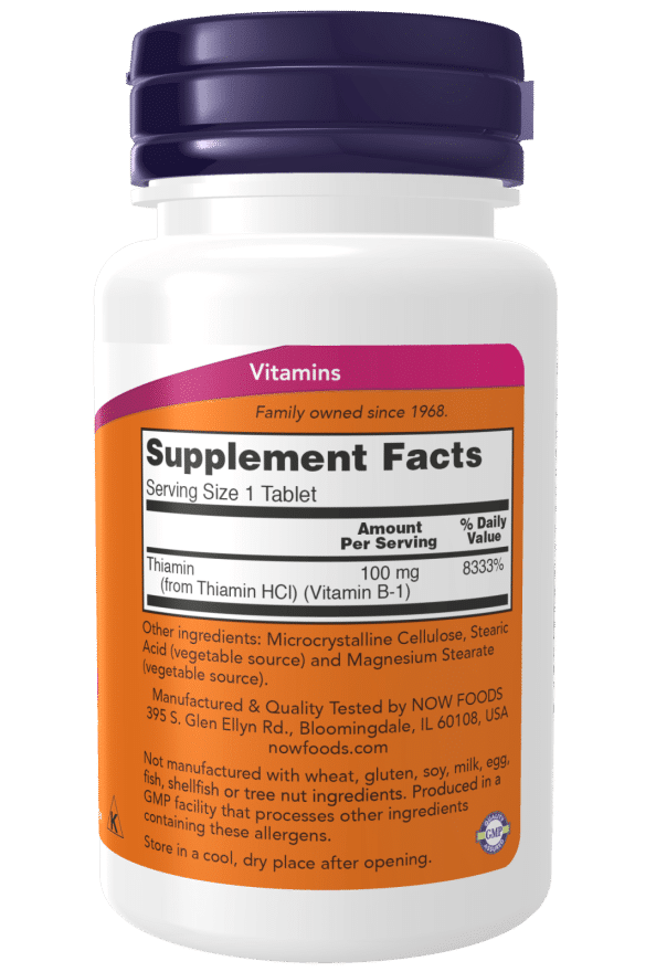 NOW Foods Vitamin B-1 Thiamine, 100mg - 100 tablets sudetis