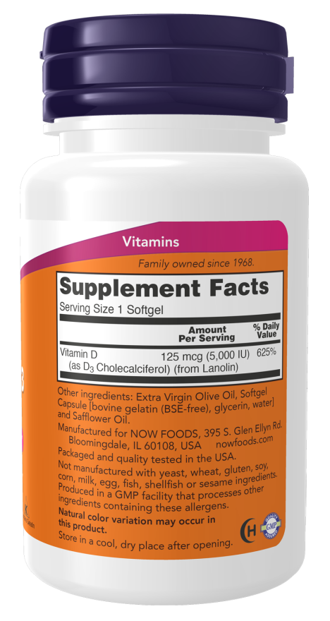 Now Foods Vitamin D-3 5000 IU 120 Softgels akcija