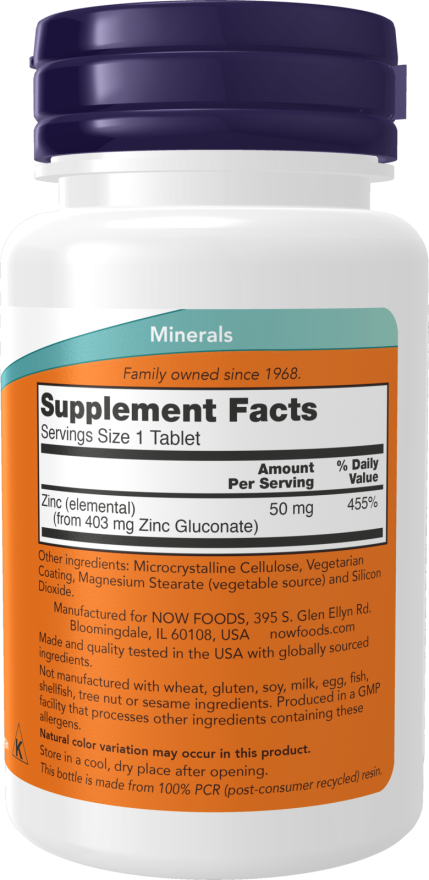 Now Foods Zinc Gluconate 50mg 100 tabs sudetis
