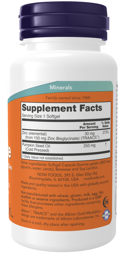 NOW Foods Zinc Glycinate - 120 softgels sudetis