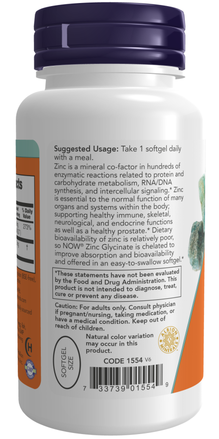 NOW Foods Zinc Glycinate - 120 softgels vartojimas