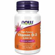 Now High potency Vitamin D-3 2000 IU 120 softgels kaina