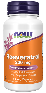 NOW Natural Resveratrol 200mg 60 Veg. Capsules kaina