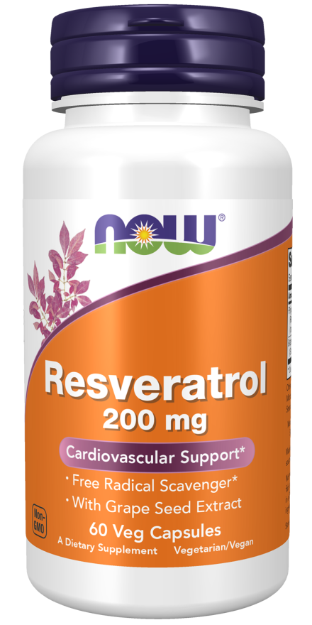 NOW Natural Resveratrol 200mg 60 Veg. Capsules kaina