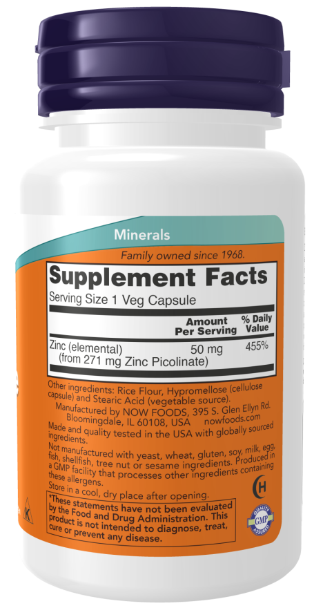 NOW Zinc Picolinate 50mg 120 Vcaps sudetis