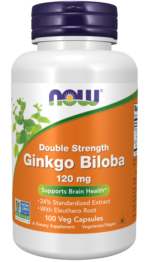 NowFoods Ginkgo Biloba Double Strength 120 mg 100 Veg Capsules kaina