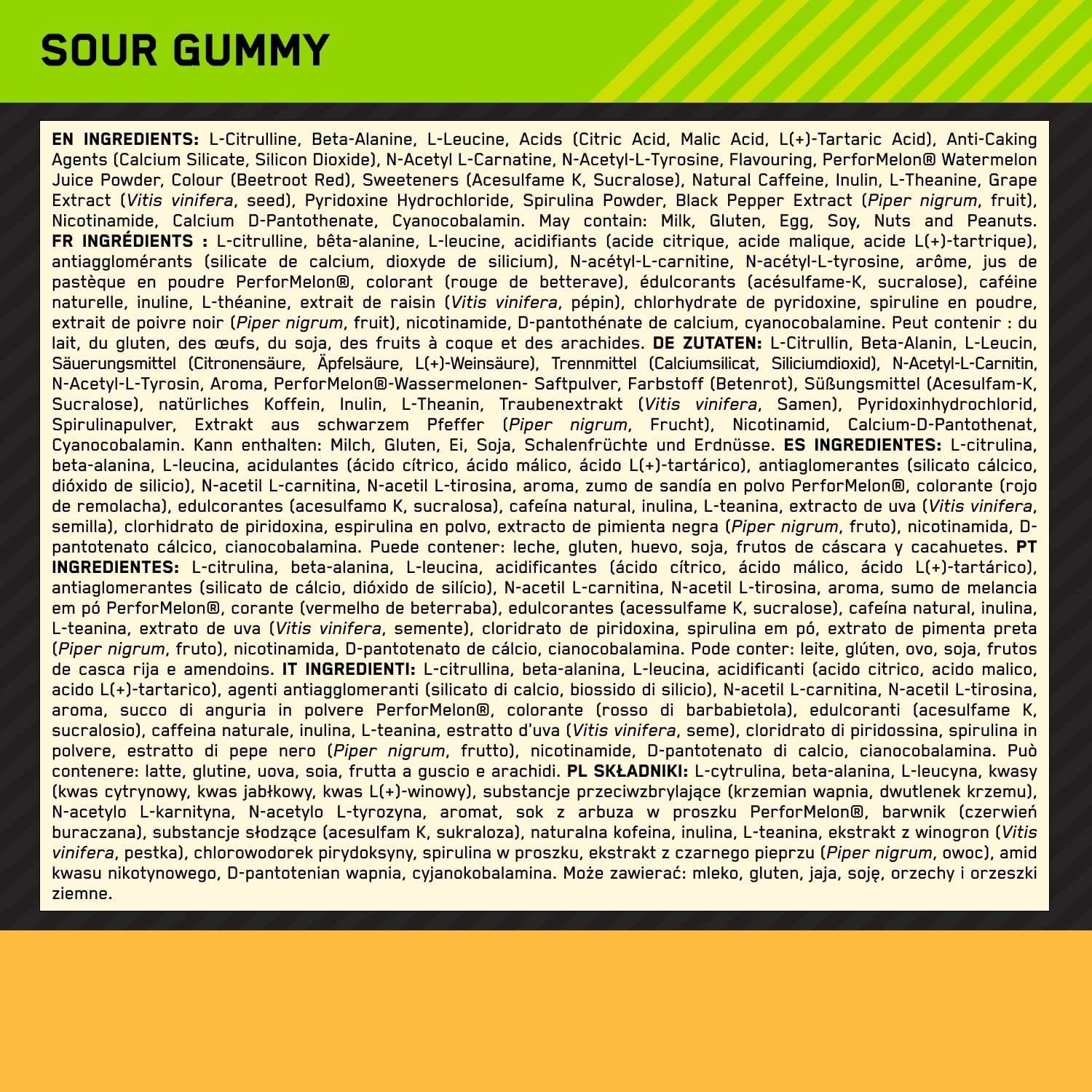 Optimum Nutrition Gold Standard Pre-Workout Advanced 420g ingredientai