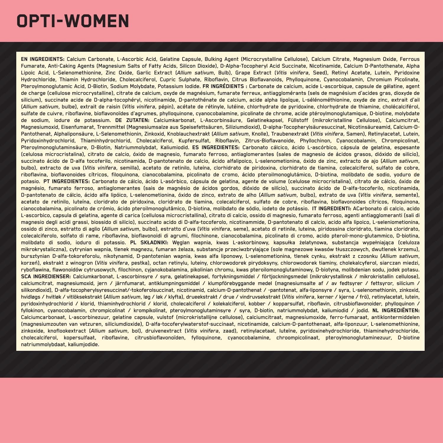 Optimum nutrition opti-Women 60 capsules kaina ingredientai