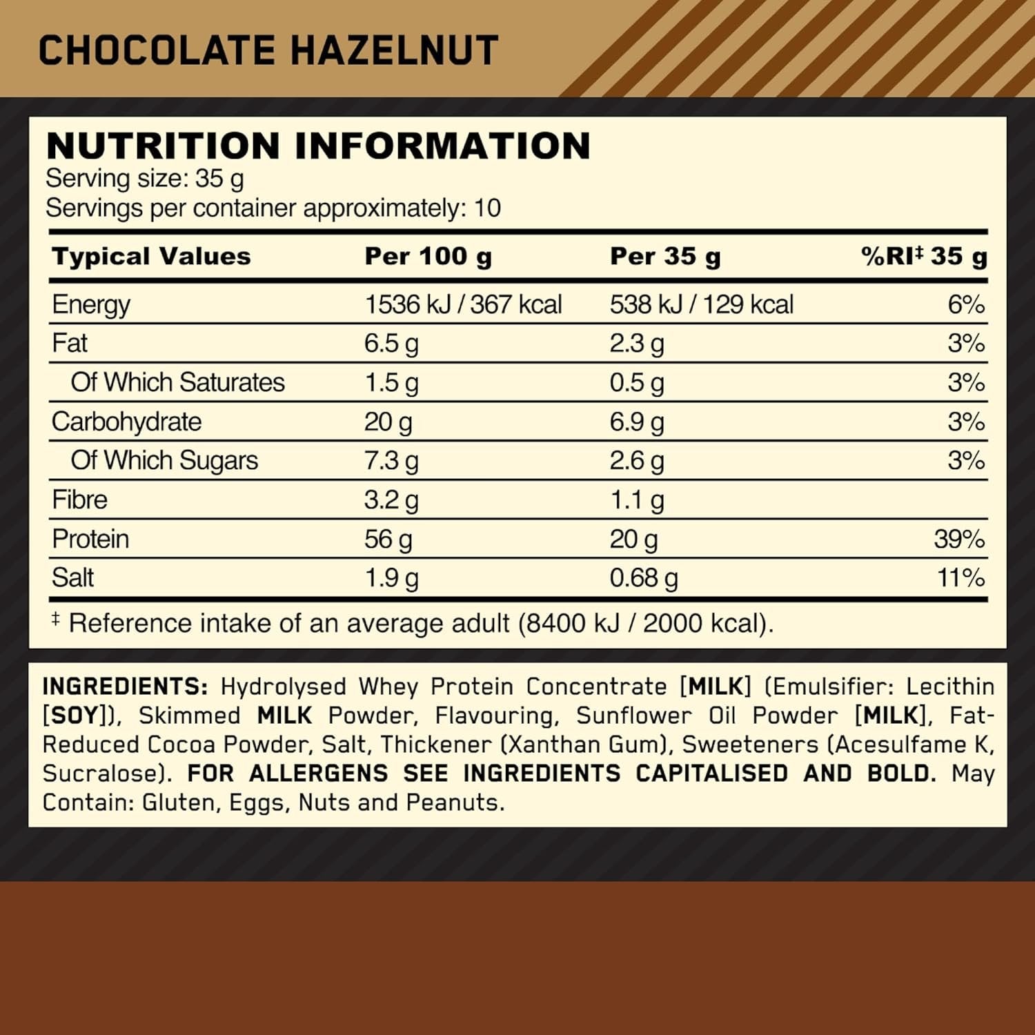 Optimum Nutrition Protein Hot Chocolate 350g Chocolate Hazelnut sudetis