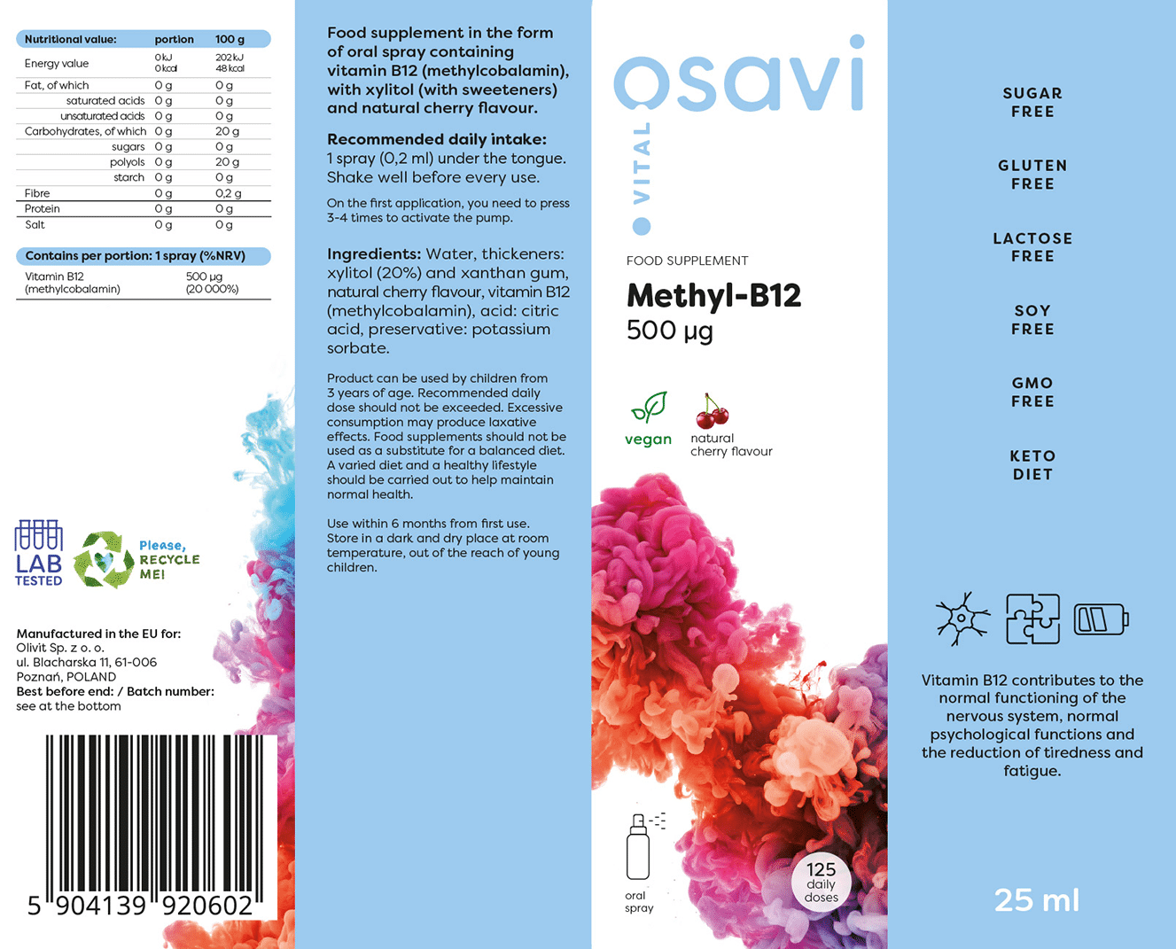 Osavi Methyl-B12 Oral Spray 500mcg 25ml - Cherry etiket