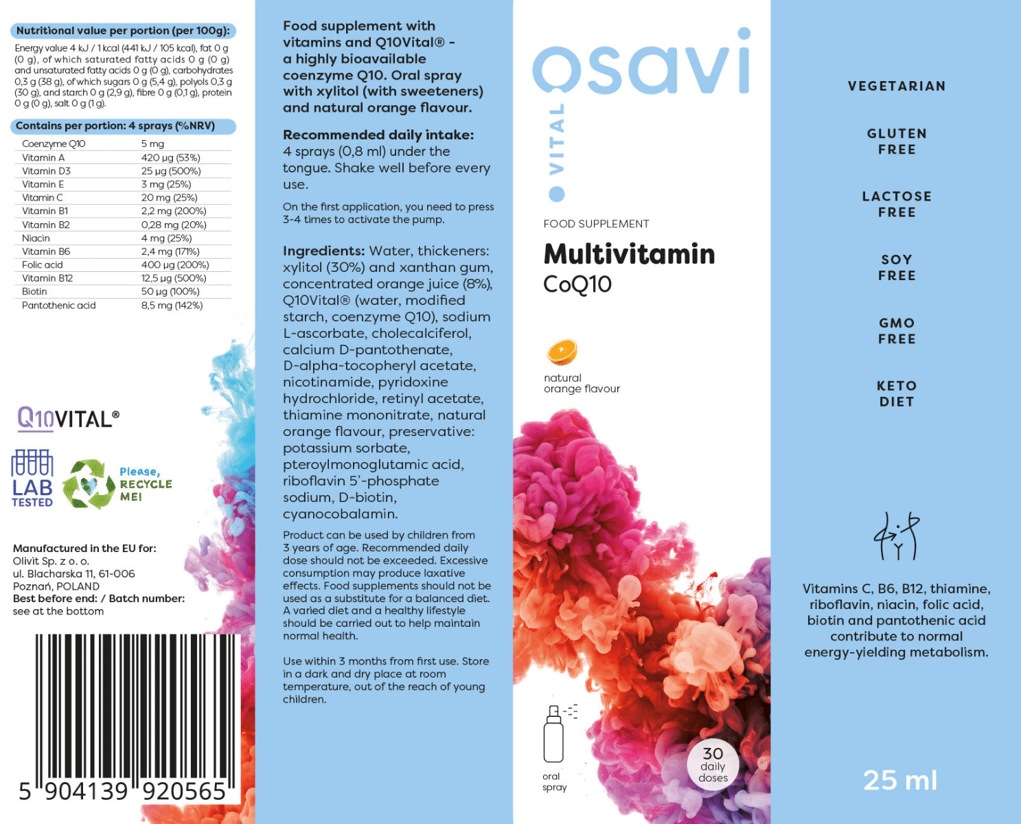 Osavi Multivitamiini CoQ10 suusprei - 25ml Oranž tablett