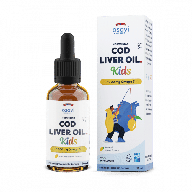 Osavi Norwegian Cod Liver Oil Kids, 1000mg Omega 3 (Lemon) - 50 ml. kaina akcija