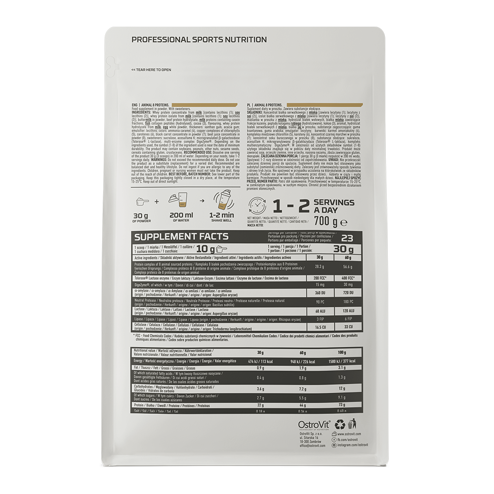 OstroVit-Animal-8-Proteins-700-g-vartojimas