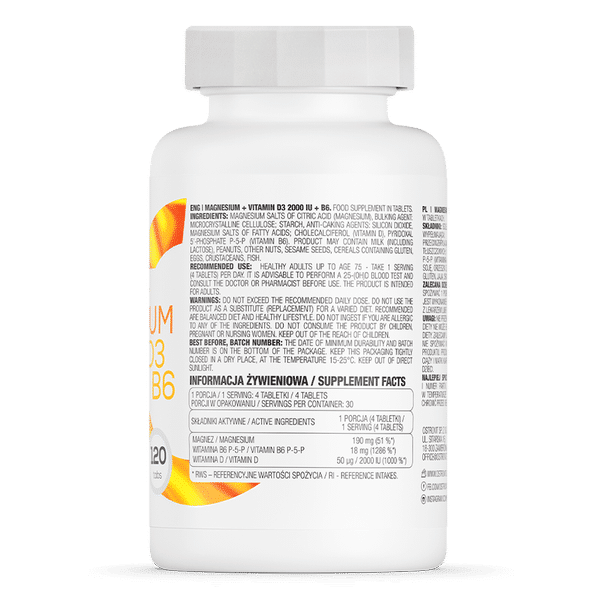 OstroVit Magnesium + Vitamin D3 2000 IU + B6 120 tablets sudetis