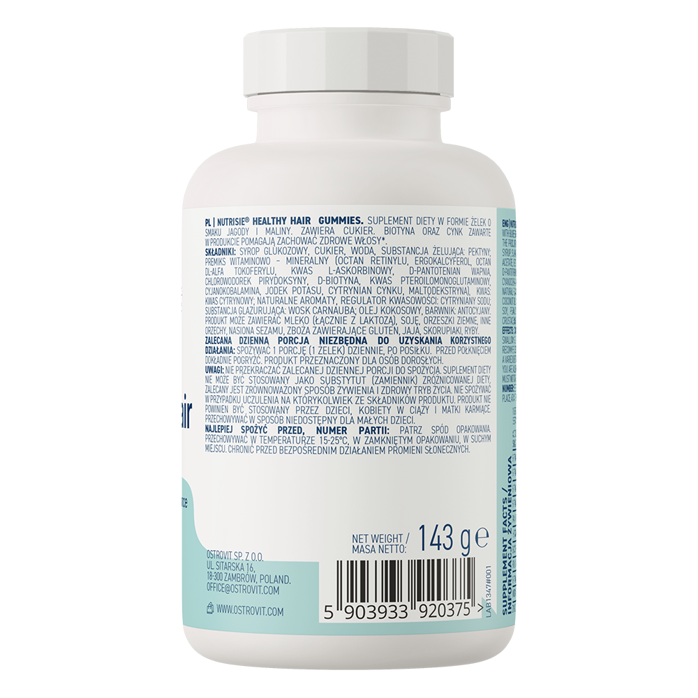OstroVit NUTRISIE® Healthy Hair Gummies 60 pieces blueberry-raspberry sudetis