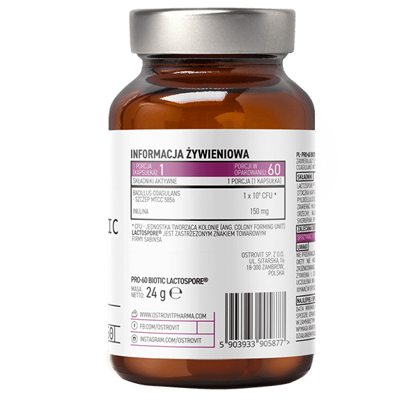 OstroVit Pharma PRO-60 BIOTIC LactoSpore 60 capsules sudetis