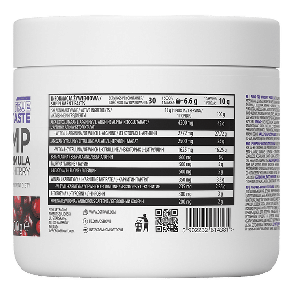 OstroVit PUMP Pre-Workout Formula 300 g NEW FORMULA cherry sudetis