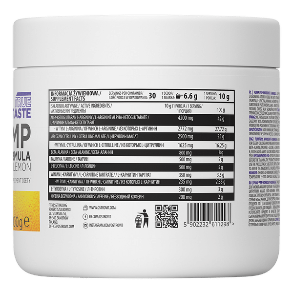 OstroVit PUMP Pre-Workout Formula 300 g NEW FORMULA lemon sudetis