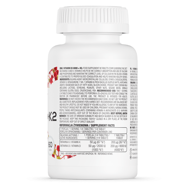 OstroVit-Vitamin-D3-8000-IU-K2-60-tabs-kaina-sudetis