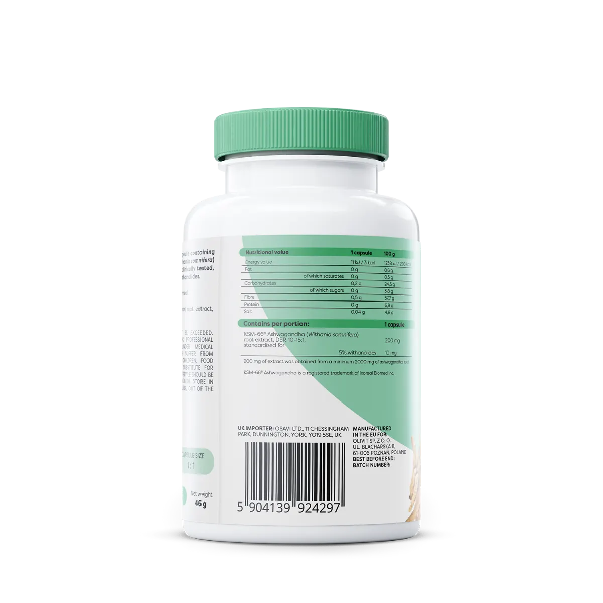 Osavi Ashwagandha KSM-66, 200 mg - 120 vegankapslit