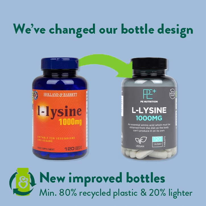 PE Nutrition L-Lysine 1000mg 120 Tablets nauja pakuote