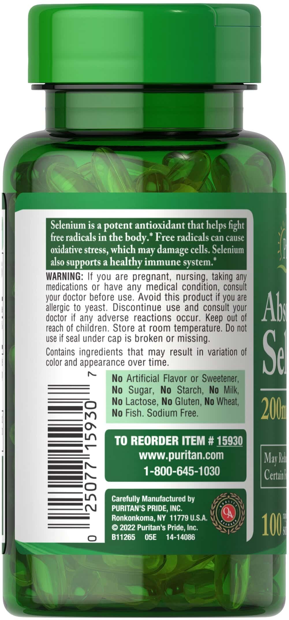 Puritan's Pride Absorbable Selenium 200 mcg-100 Softgels kaina vartojimas