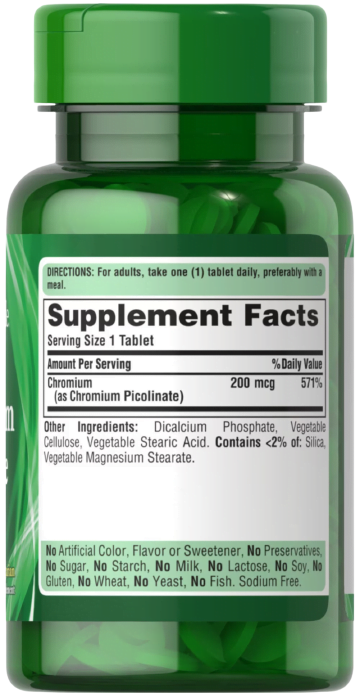 Puritan's Pride Chromium Picolinate 200 mcg Yeast Free 100 tablets kaina
