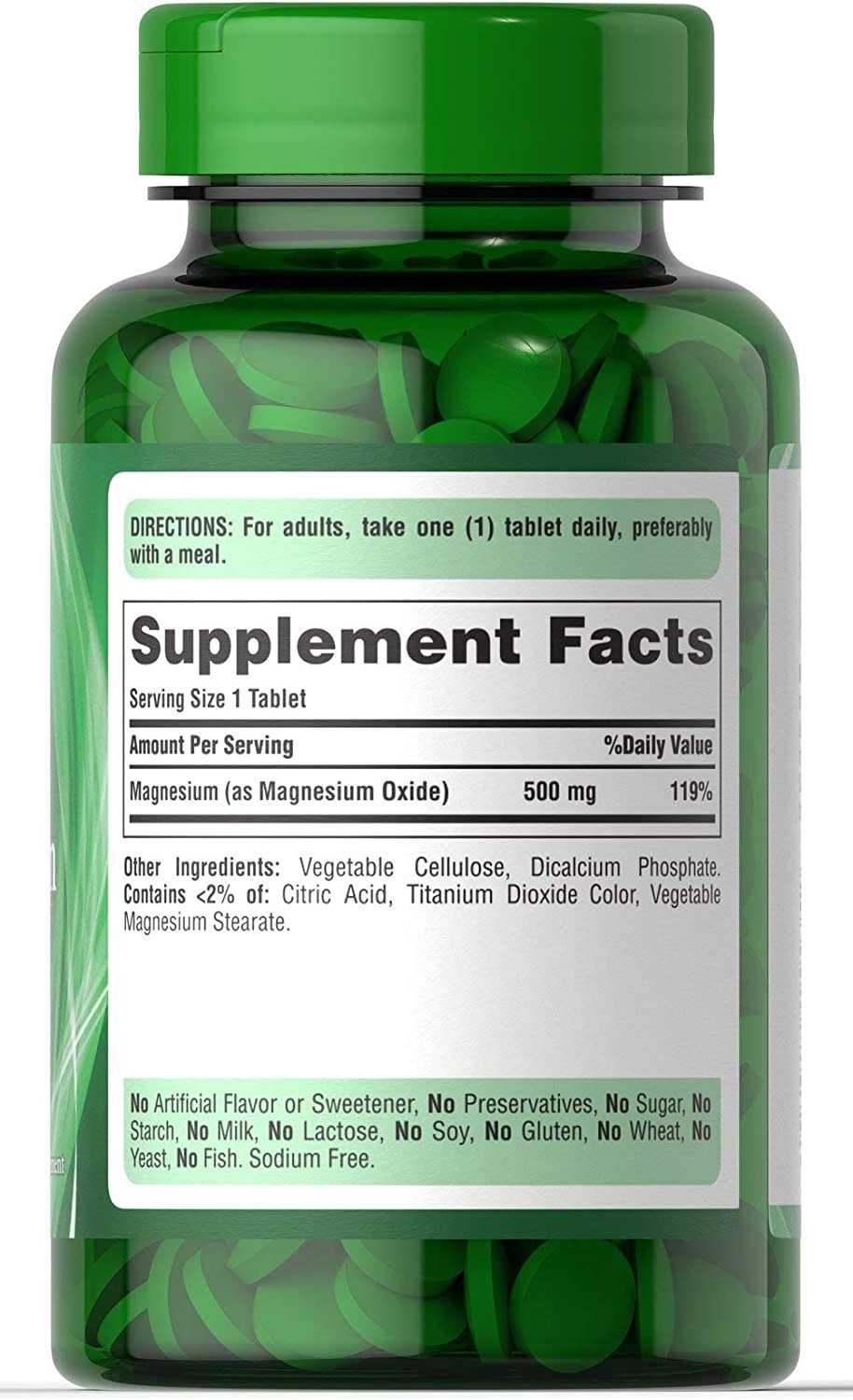 Puritan's Pride High Potency Magnesium - 500mg - 100 tabs lentele