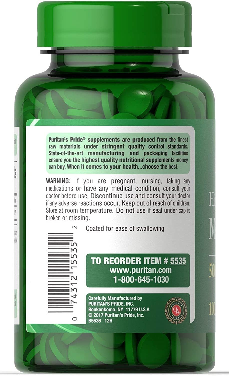 Puritan's Pride High Potency Magnesium - 500mg - 100 tabs vartojimas