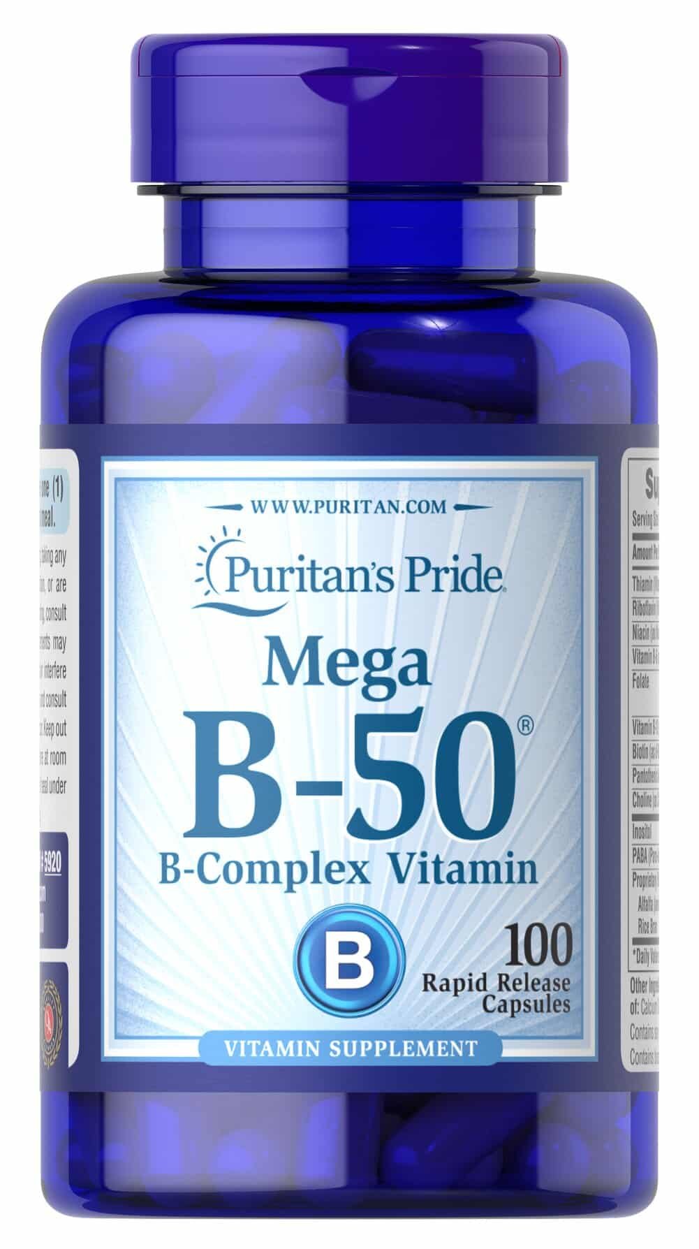 Puritan's Pride Mega B-50 B-Complex Vitamin - 100 caps. kaina