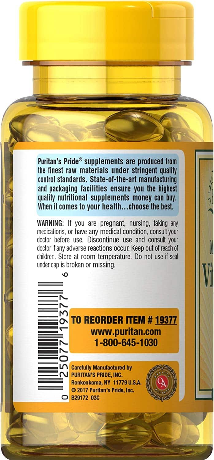Puritan’s Pride Sunvite Mega-Potency Vitamin D3 125mcg (5000 IU) 100 rapid release Softgel vartojimas