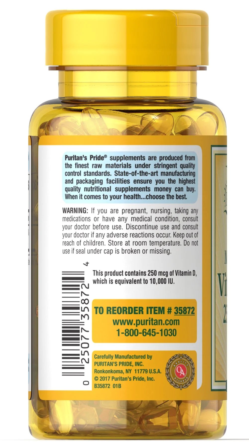 Puritan's Pride Sunvite Mega Potency Vitamin D3 250 mcg 10000 IU - 100 softgels. kaina