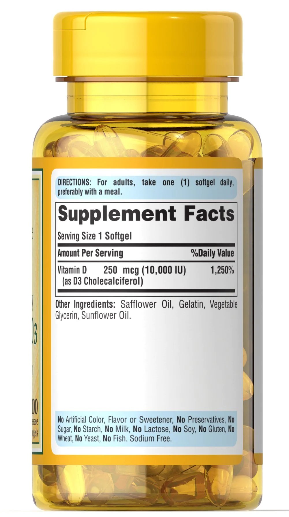 Puritan's Pride Sunvite Mega Potency Vitamin D3 250 mcg 10000 IU - 100 softgels. sudetis