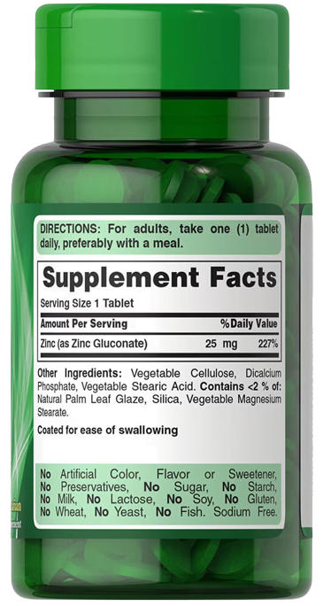 Puritan's Pride Zinc Gluconate 25mg 100 tablets