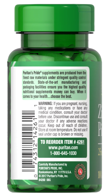 Puritan's Pride Zinc Picolinate 25mg 100 caplets kaina