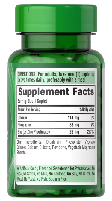 Puritan's Pride Zinc Picolinate 25mg 100 caplets