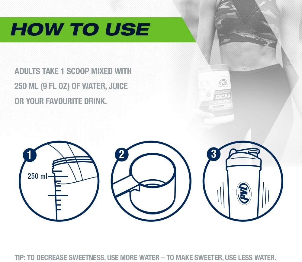 PVL Essentials 100% Pure BCAA - 315 grams Pineapple vartojimas